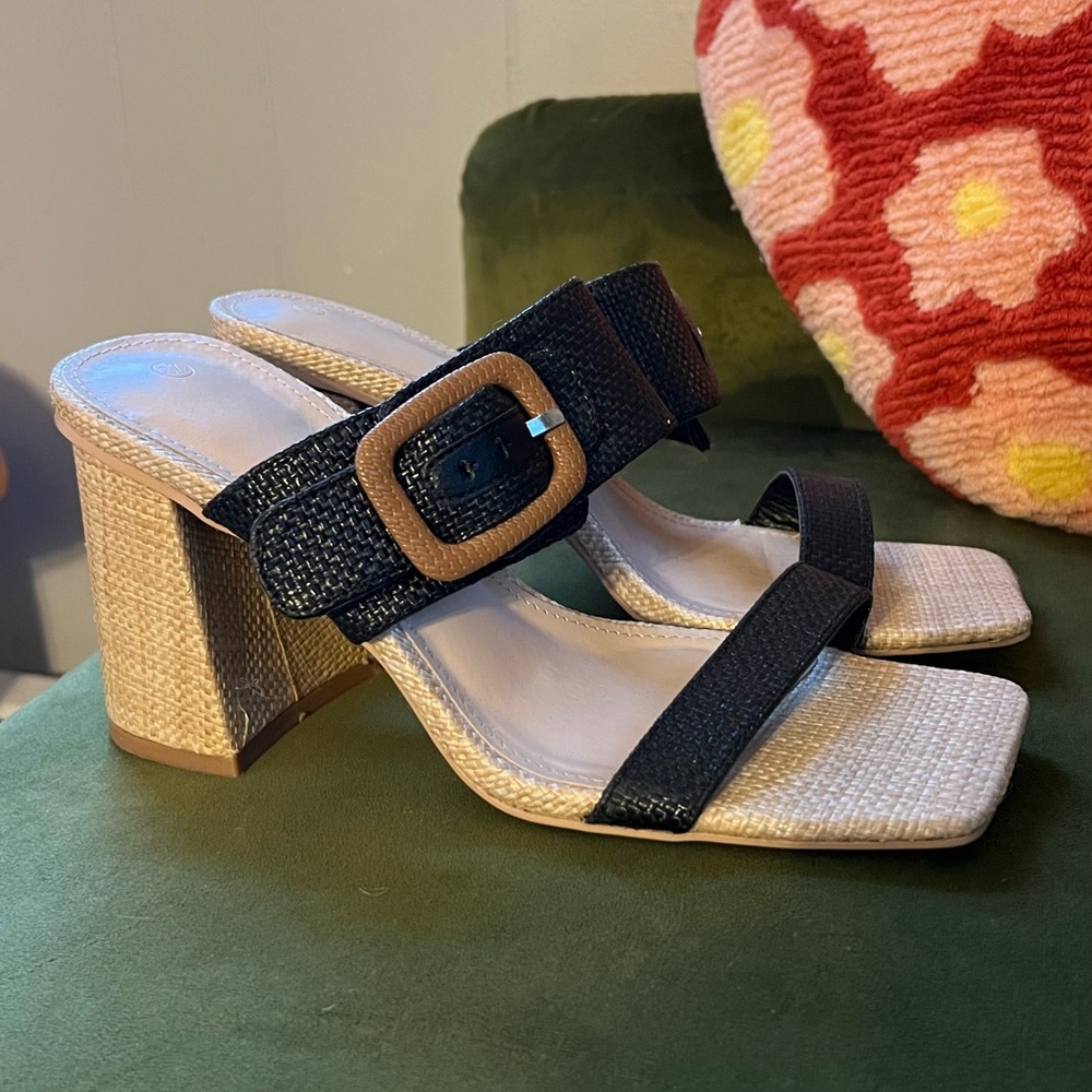 Chunky Block Mule Heels with Buckle